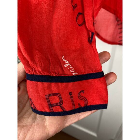 Maeve by Anthropology Women's 4 Red Paris London Button Up Blouse - Picture 5 of 11